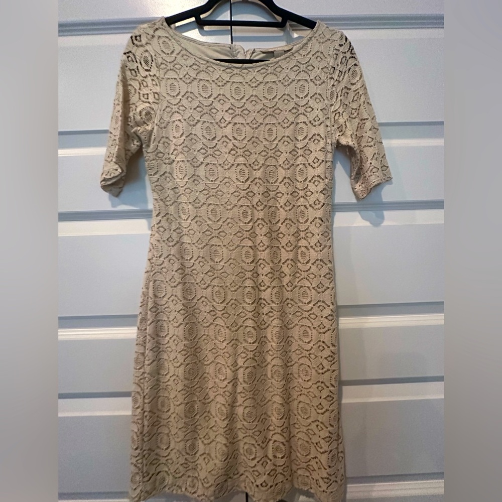 Banana Republic, tan, lace mini dress.